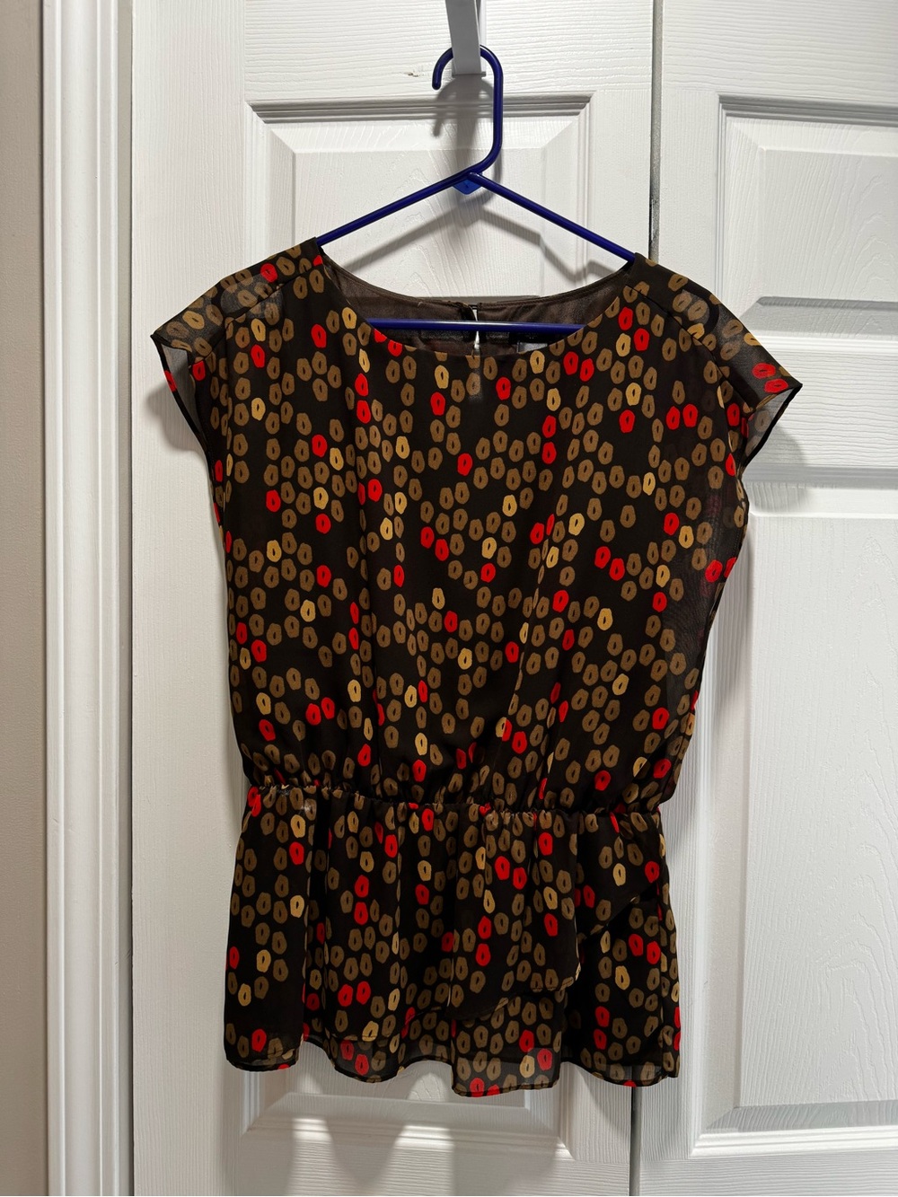 Ann Taylor Brown Mini Dress with Red and Tan Dot Pattern